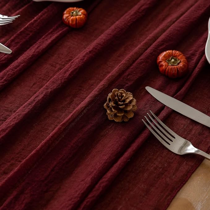 10Pcs Burgundy Cheesecloth Table Runner 120 Inches - Image 5