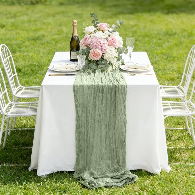 Sage Green Cheesecloth Table Runner 35x120in, 10ft Gauze Spring Table Runner - Image 8