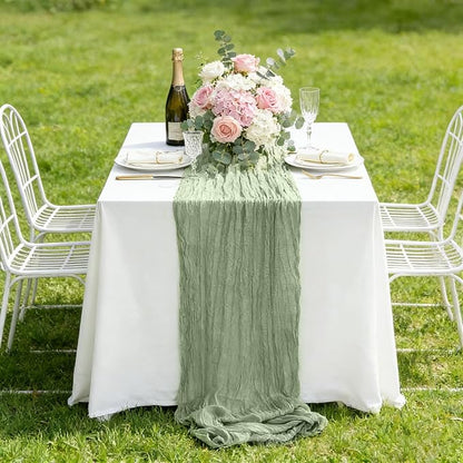 Sage Green Cheesecloth Table Runner 35x120in, 10ft Gauze Spring Table Runner - Image 8