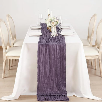 1 Pack Dusty Purple Cheesecloth Table Runner 120 Inch Boho Wedding Decor | - Image 4
