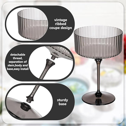 Jingmore 24 Pcs Ribbed Martini Glasses 10 oz Disposable Plastic Vintage Ribbed - Image 4