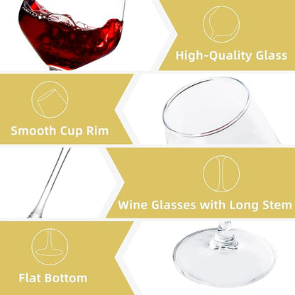 SHYRC Wine Glasses Set of 6, 12oz Clear Red/White Wine Glasses, Long Stem - Image 3