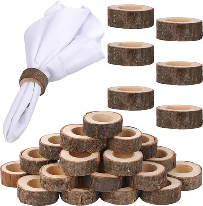 Set of 24 Wooden Bark Napkin Ring Handcrafted Wooden Napkin Holder Rustic by Unknown