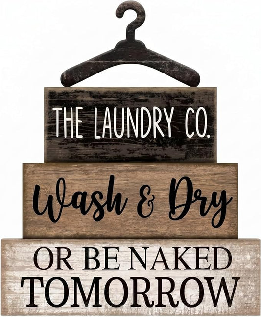Moucuny 4 Pcs Farmhouse Laundry Room Decor and Accessories Stacked Blocks Wash by Moucuny