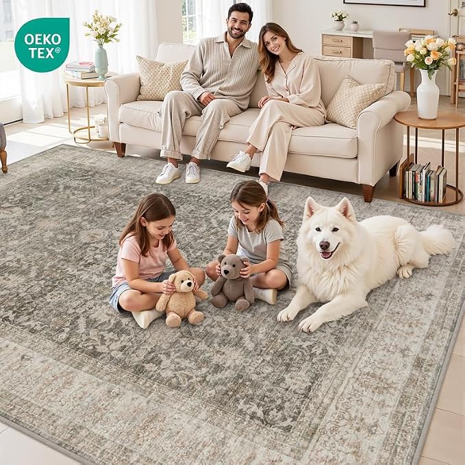 Area Rugs 9x12 Living Room: Vintage Boho Neutral Washable Rug Indoor Soft Large - Image 7