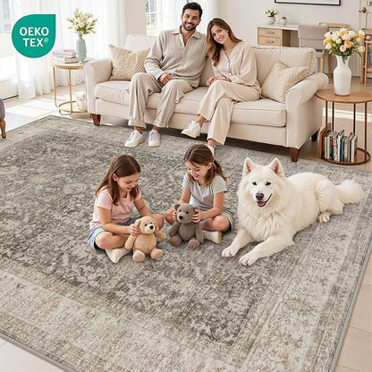 Area Rugs 9x12 Living Room: Vintage Boho Neutral Washable Rug Indoor Soft Large - Image 7