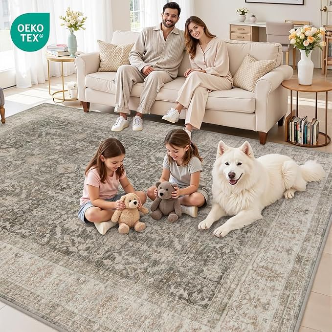 6x9 Area Rugs for Living Room: Vintage Boho Neutral Washable Rug Indoor Soft - Image 8