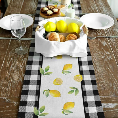 Black Buffalo Check Summer Table Runner 13 x 60 Inch, Lemon Vase Spring - Image 6
