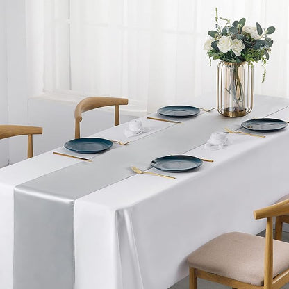 SiinvdaBZX 4 Pcs Silver Satin Table Runner 12 x 108 inches Long | Bright Smooth - Image 2