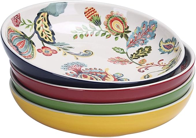 Bico Protea Cynaroides Pasta Bowls, 35oz Salad Bowl Set of 4, Large Ceramic by Bico