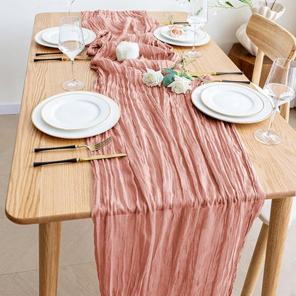 Cheesecloth Table Runner Dark Rose 10FT Boho Gauze Runner - Image 6
