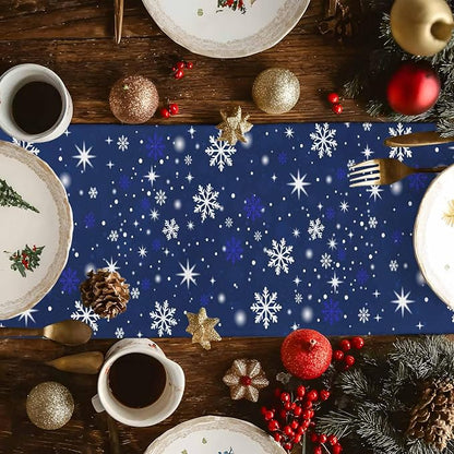 Navy Blue Christmas Tree Table Runner 108 Inches Long, Xmas Balls Snowflake - Image 4