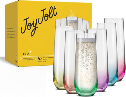 JoyJolt Hue Stemless Champagne Flutes Set of 6 Colored Glasses, 9.5oz Cocktail - Image 8