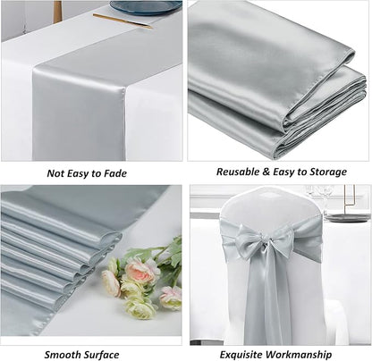 SiinvdaBZX 24 Pcs Silver Satin Table Runner 12 x 108 inches Long | Bright - Image 5