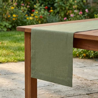 Solino Home 100% Pure Linen Table Runner Oil Green Woven, Fete 14 x 72 in | by SolinoHome