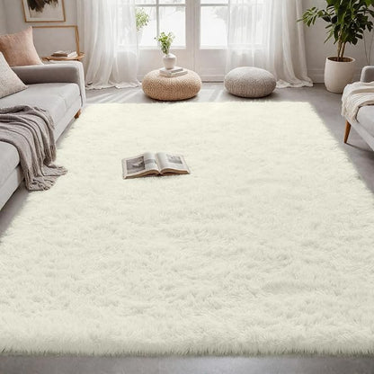 5x7 Area Rugs for Living Room Rug: Soft Fluffy Shag Cream White Rugs for Bedroom - Image 4