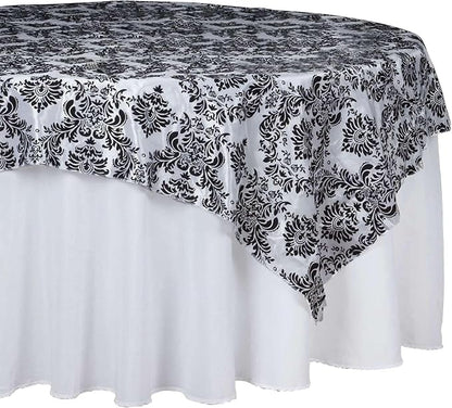 Efavormart Black Damask Flocking Square Tablecloth Overlay 90"x90" Square - Image 6