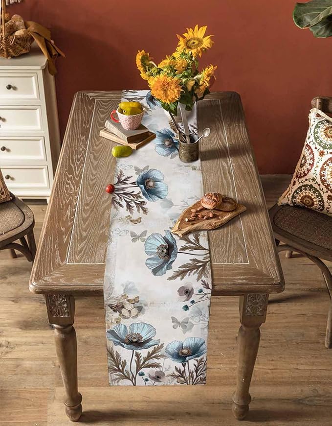 Vintage Tulip Flowers Table Runners 120 Inches Long, Cotton Linen Fabric Table - Image 4