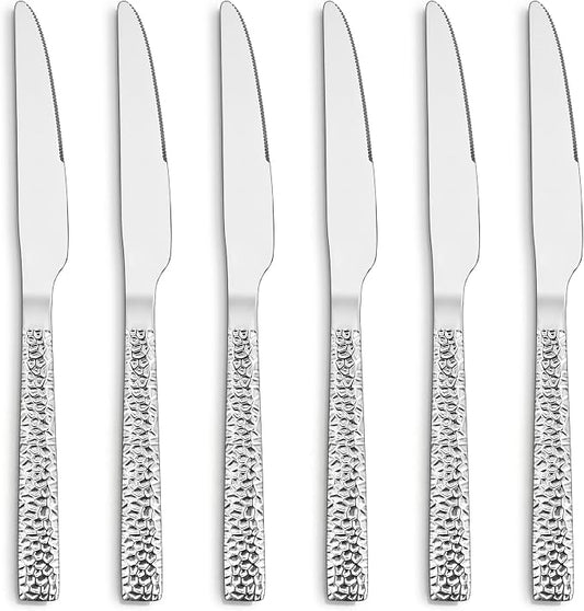 E-far Hammered Dinner Knives Set of 6, 8.9 Inch Stainless Steel Serrated Steak by E-far