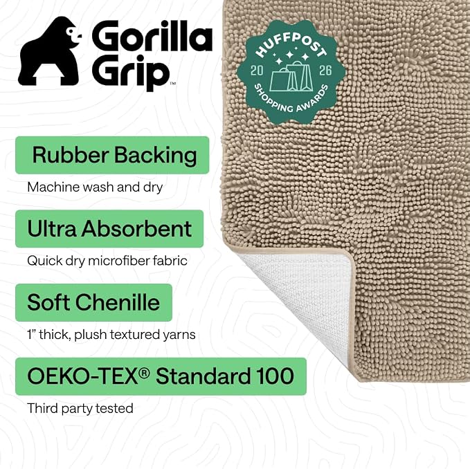 GORILLA GRIP Bath Rug Mat 30x20, Thick Soft Absorbent Chenille, Quick Dry - Image 2