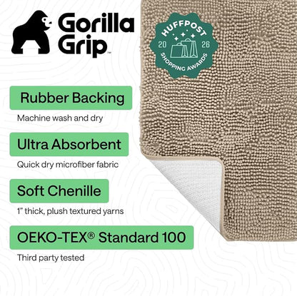 GORILLA GRIP Bath Rug Mat 60x17, Thick Absorbent Chenille, Quick Dry Microfiber - Image 2