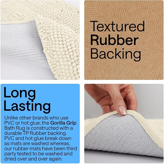 GORILLA GRIP Bath Rug Mat 48x17, Thick Soft Absorbent Chenille, Quick Dry - Image 3