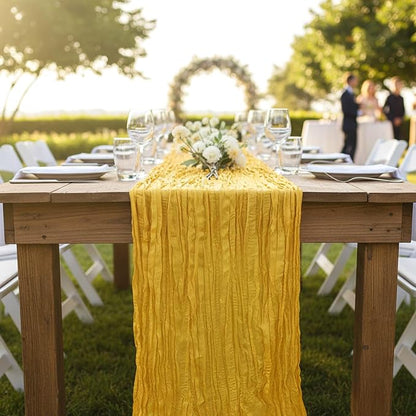 1 Pack Gold Cheesecloth Table Runner 120 Inch Boho Wedding Decor | Cheesecloth - Image 8