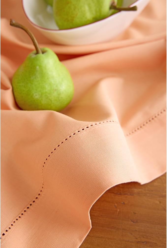 Solino Home Cotton Linen Dining Table Runner Peach Hemstitch, 14 x 60 in | - Image 8