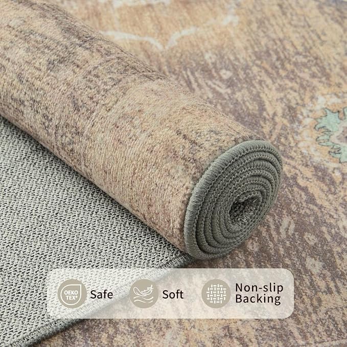 Rugxara 4x6 Rug for Living Room Bedroom, Vintage Retro Boho Area Rugs, Non Slip - Image 4