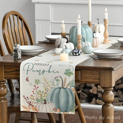 Artoid Mode 210 GSM Fall Table Runner 13x60 Inch Home Party Decor | Aqua Hello - Image 3