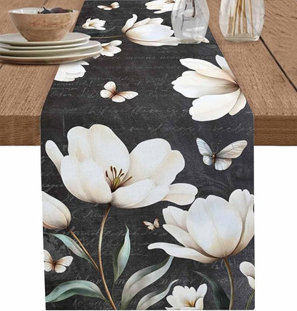 Farmhouse Floral Table Runners 90 Inches Long, Cotton Linen Fabric Table Runner by Edwiinsa