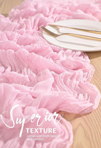 Showgeous 2 Pack Light Pink Cheesecloth Table Runners Boho Wedding Decor | - Image 4