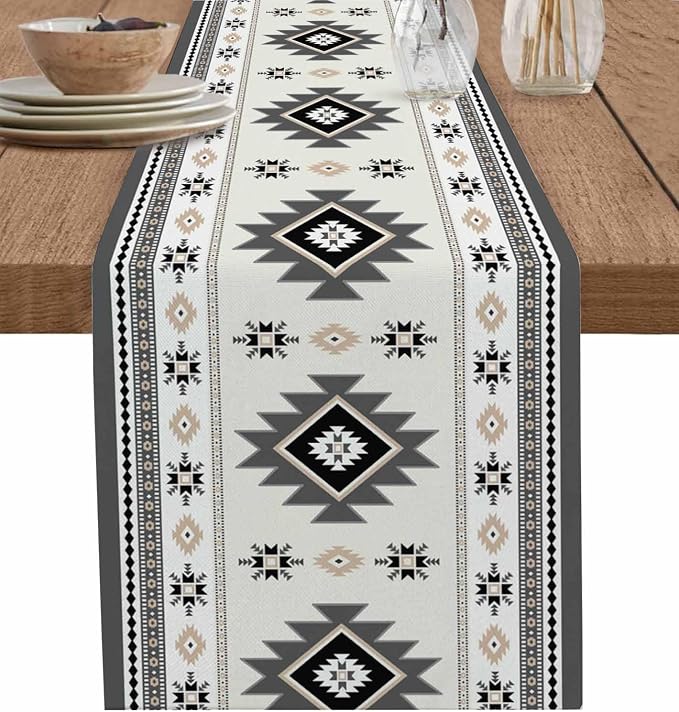 Boho Table Runners 120 Inches Long, Abstract Southwestern Kitchen Dining Tables by Unknown
