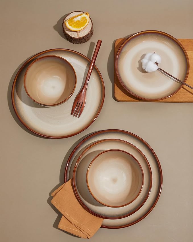 24 Piece Dinnerware Sets for 8, Modern Stoneware Plates and Bowls Sets - Image 3