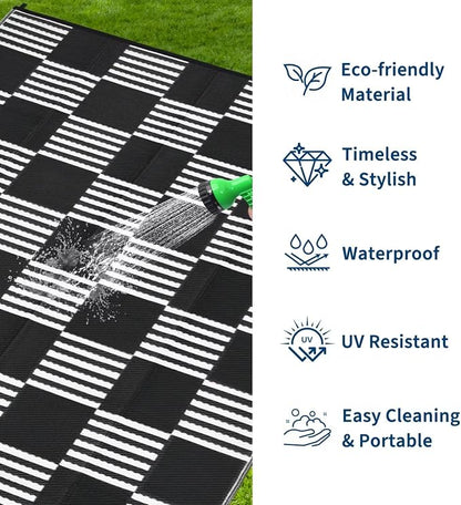 Garvee Waterproof Outdoor Rug 10x14, Checkered Foldable Plastic Straw Patio - Image 2