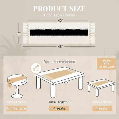 Farmhouse Table Runner for Home Decor 12x48 Black Fall Home Decor | 48Inches - Image 2