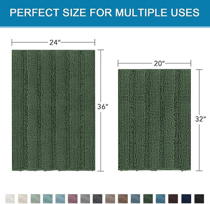 H.VERSAILTEX Bathroom Rugs Bath Mats Sets Super Absorbent Chenille Striped Bath - Image 2