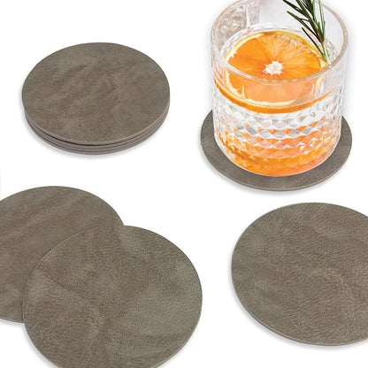 Set of 8 Morgan Faux Leather 4 Inch Round Coasters, Heat & Water Absorbent by Homewear