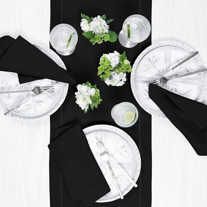 Solino Home 100% Pure Linen Dining Table Runner Black Hemstitch, 14 x 36 in | - Image 4
