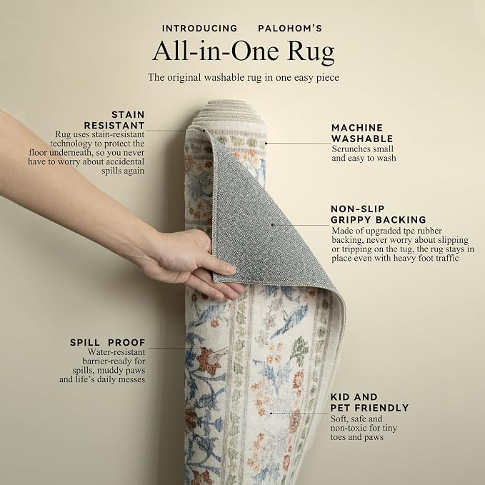 9x12 Area Rugs for Living Room: Washable Bedroom Rug Vintage Area Rug Stain - Image 4