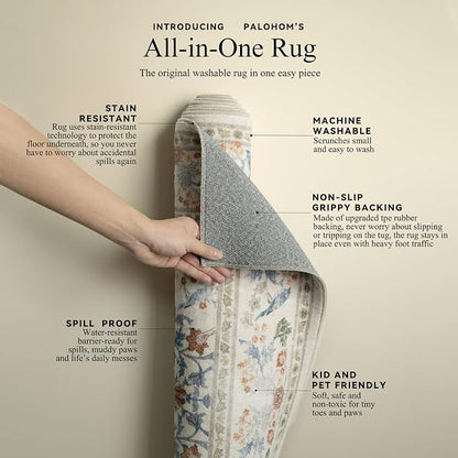 Washable Area Rugs for Living Room: 5x7 Bedroom Rug Vintage Area Rug Stain - Image 4