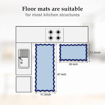 Arenarug Scalloped Navy Blue Kitchen Mats Rugs Sets of 2 Cushioned Anti Fatigue - Image 2