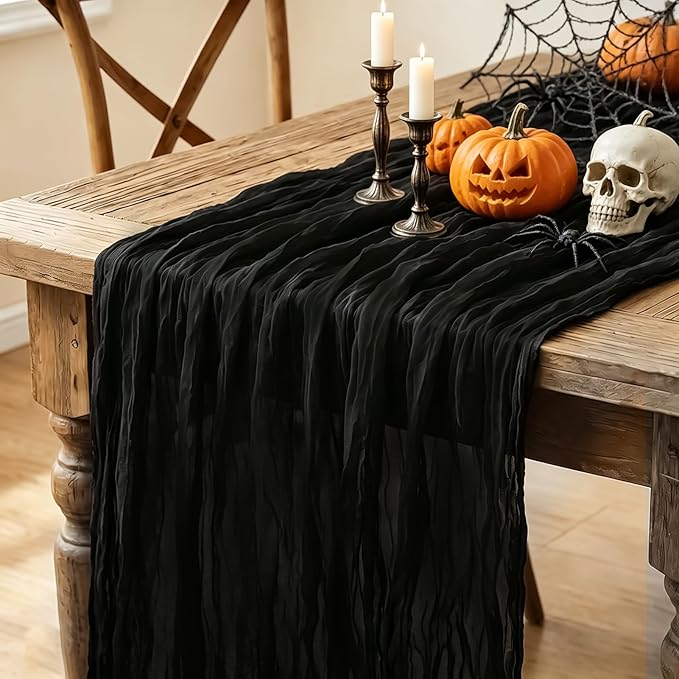 Black Table Runner, 10FT Black Cheesecloth Halloween Table Runner 35*120inch by Miucat