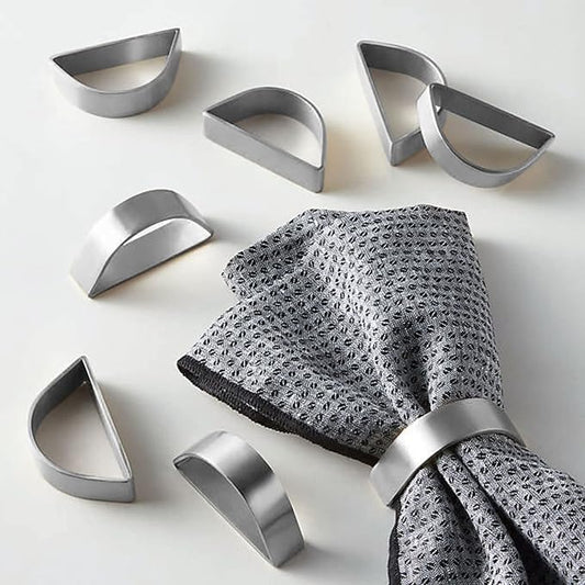 Cuff Brushed Silver Napkin Rings Set of 4, Modernist Napkin Ring Holder by wonlex