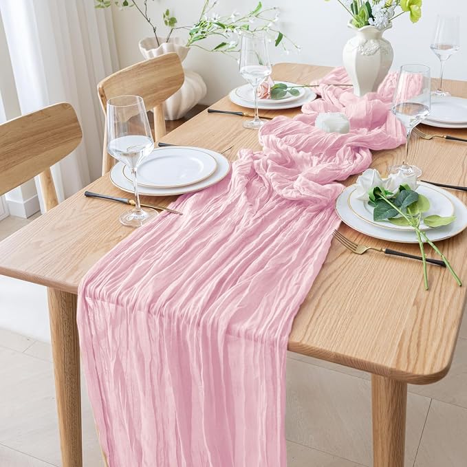 Cheesecloth Table Runner 10FT 6Pcs Blushing Pink Boho Gauze Runners | Cheese - Image 8