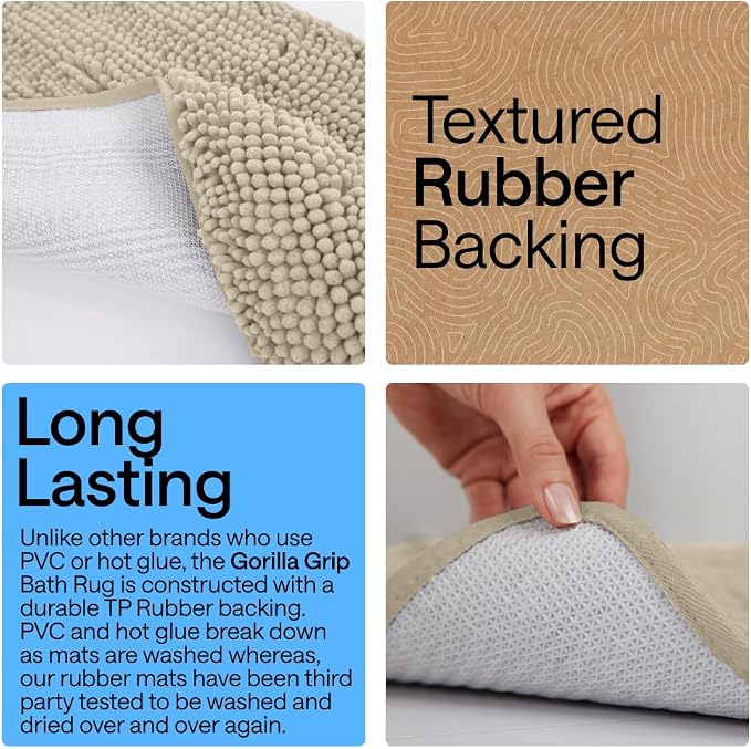 GORILLA GRIP Bath Rug Mat 36x24, Thick Soft Absorbent Chenille, Quick Dry - Image 3