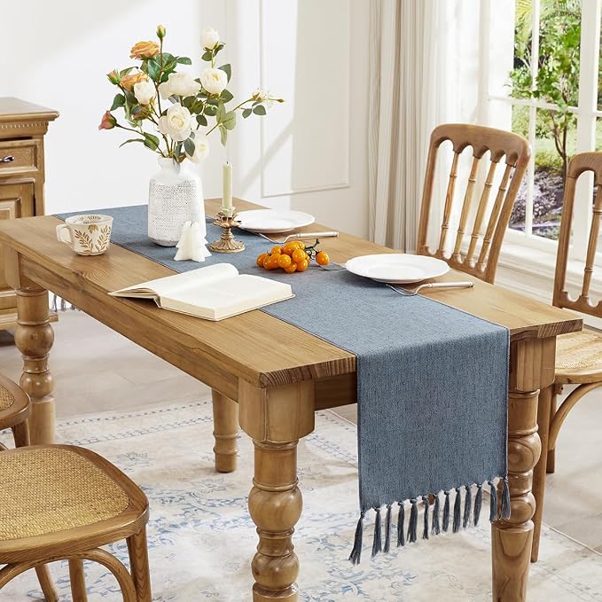 Cotton Linen Table Runner, 13x48 Inch, Dusty Blue - Image 3