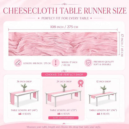12 Pack Pink Cheesecloth Table Runner 17x108 Inch Boho Rustic Semi Sheer Gauze - Image 3