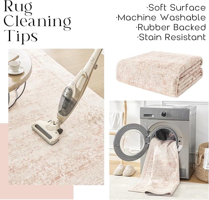 Pink Area Rug for Living Room Low Pile Soft 8 x 10 Carpet - Image 4