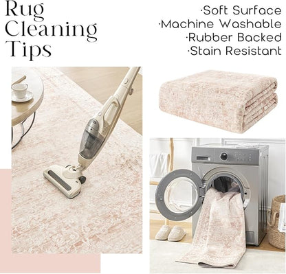 Pink Area Rug for Living Room Low Pile Soft 8 x 10 Carpet - Image 4